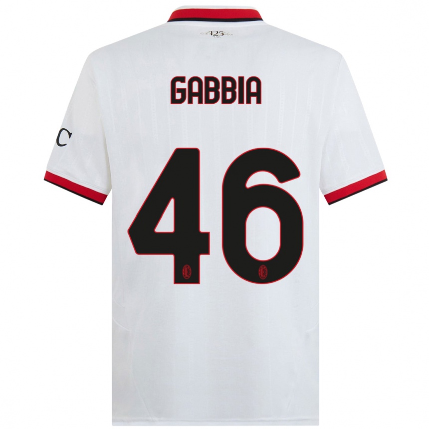 Gyermek Labdarúgás Matteo Gabbia #46 Fehér Fekete Piros Idegenbeli Jersey 2024/25 Mez Póló Ing