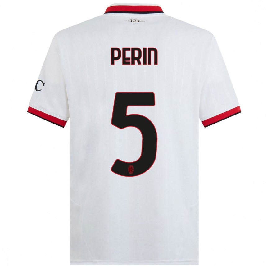 Gyermek Labdarúgás Ernesto Perin #5 Fehér Fekete Piros Idegenbeli Jersey 2024/25 Mez Póló Ing