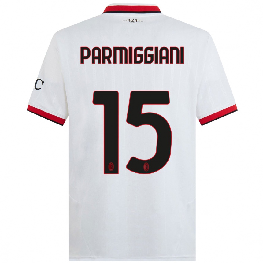 Gyermek Labdarúgás Pietro Parmiggiani #15 Fehér Fekete Piros Idegenbeli Jersey 2024/25 Mez Póló Ing