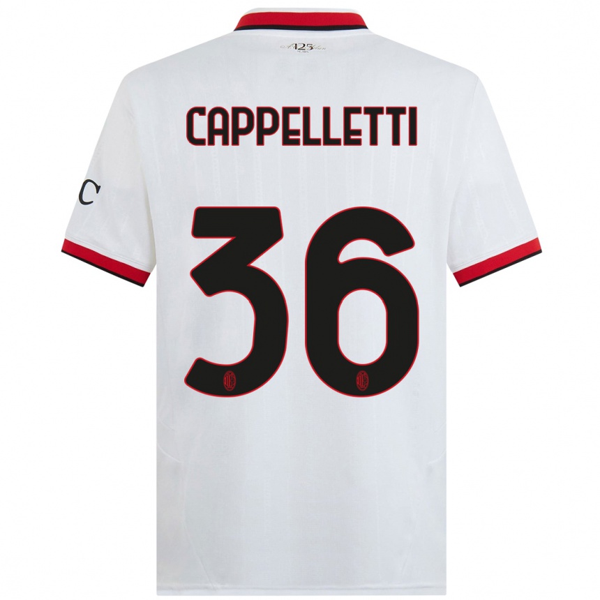 Gyermek Labdarúgás Mattia Cappelletti #36 Fehér Fekete Piros Idegenbeli Jersey 2024/25 Mez Póló Ing