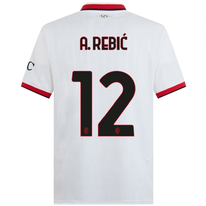 Gyermek Labdarúgás Ante Rebic #12 Fehér Fekete Piros Idegenbeli Jersey 2024/25 Mez Póló Ing