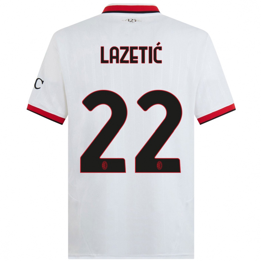 Gyermek Labdarúgás Marko Lazetic #22 Fehér Fekete Piros Idegenbeli Jersey 2024/25 Mez Póló Ing