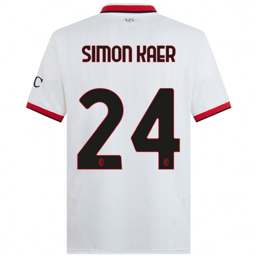 Gyermek Labdarúgás Simon Kaer #24 Fehér Fekete Piros Idegenbeli Jersey 2024/25 Mez Póló Ing