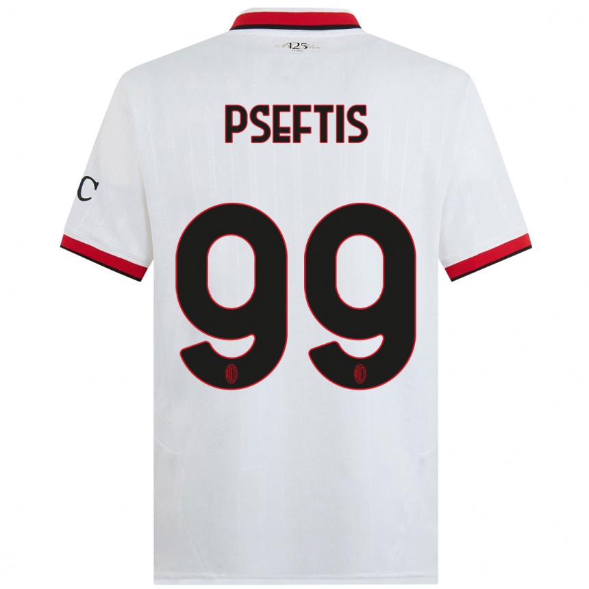 Gyermek Labdarúgás Fotios Pseftis #99 Fehér Fekete Piros Idegenbeli Jersey 2024/25 Mez Póló Ing