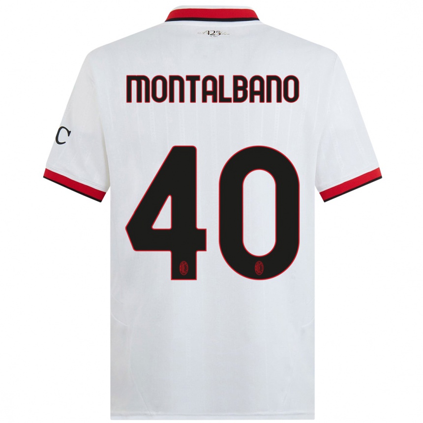 Gyermek Labdarúgás Nicolo Montalbano #40 Fehér Fekete Piros Idegenbeli Jersey 2024/25 Mez Póló Ing