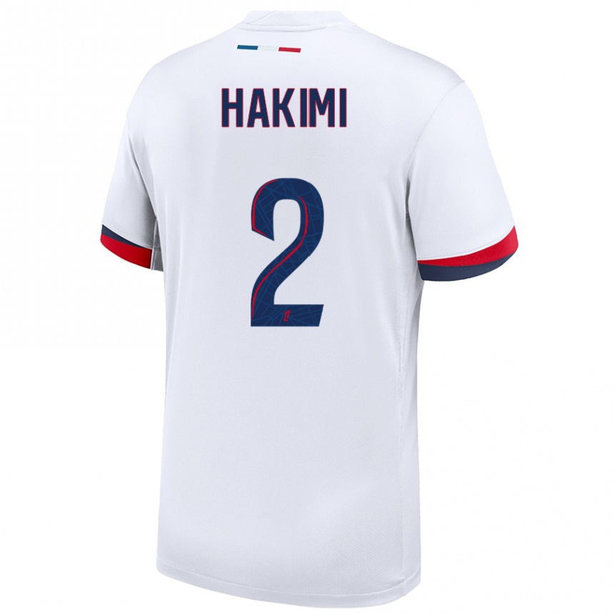 Gyermek Labdarúgás Achraf Hakimi #2 Fehér Kék Piros Idegenbeli Jersey 2024/25 Mez Póló Ing