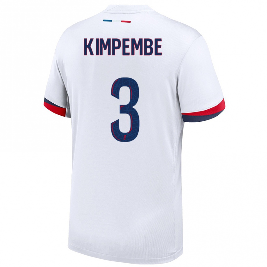 Gyermek Labdarúgás Presnel Kimpembe #3 Fehér Kék Piros Idegenbeli Jersey 2024/25 Mez Póló Ing