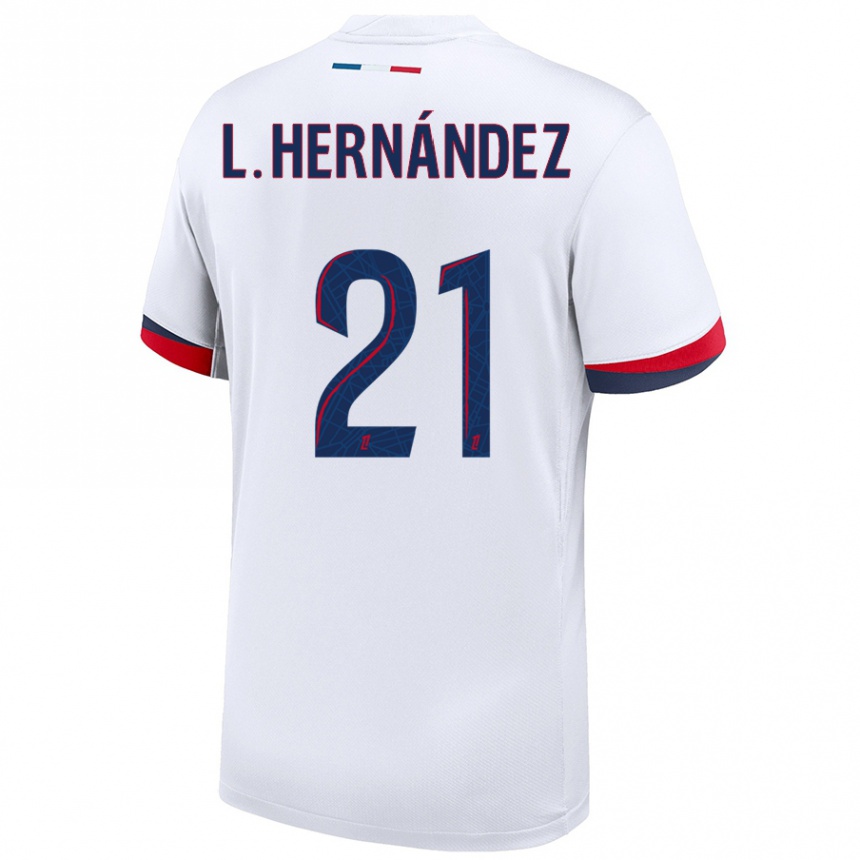 Gyermek Labdarúgás Lucas Hernandez #21 Fehér Kék Piros Idegenbeli Jersey 2024/25 Mez Póló Ing