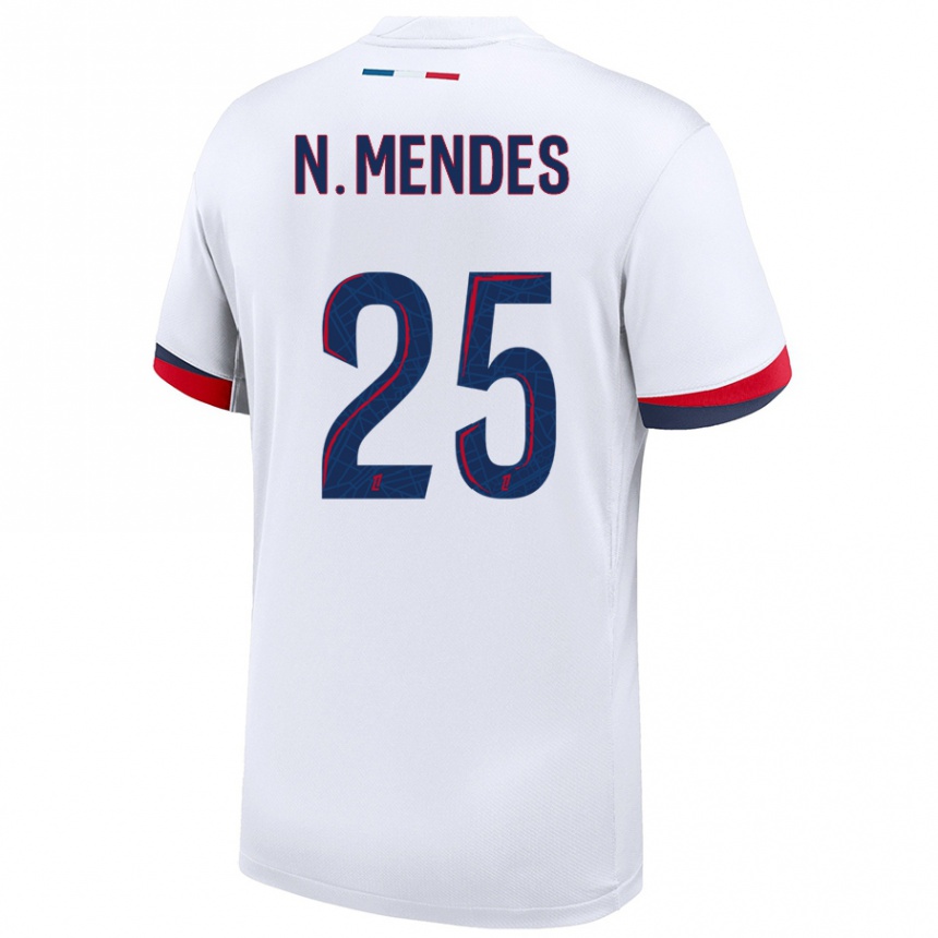 Gyermek Labdarúgás Nuno Mendes #25 Fehér Kék Piros Idegenbeli Jersey 2024/25 Mez Póló Ing