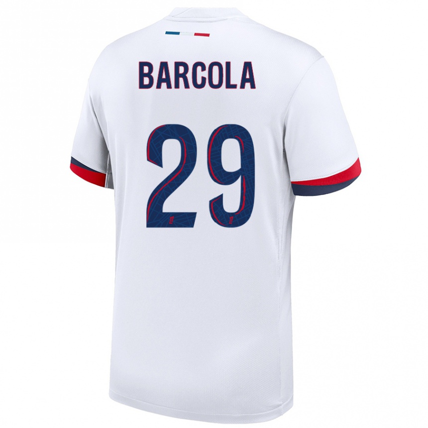 Gyermek Labdarúgás Bradley Barcola #29 Fehér Kék Piros Idegenbeli Jersey 2024/25 Mez Póló Ing