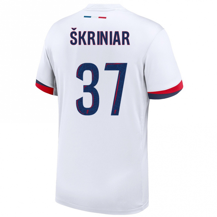 Gyermek Labdarúgás Milan Skriniar #37 Fehér Kék Piros Idegenbeli Jersey 2024/25 Mez Póló Ing