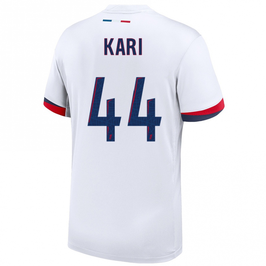 Gyermek Labdarúgás Ayman Kari #44 Fehér Kék Piros Idegenbeli Jersey 2024/25 Mez Póló Ing