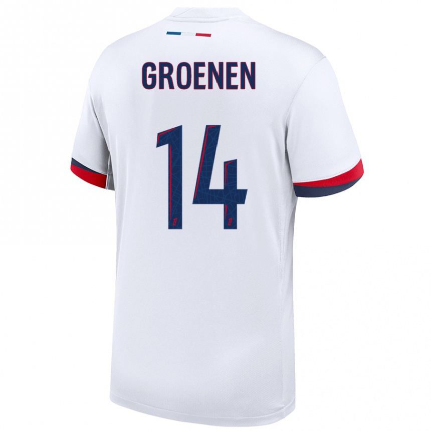 Gyermek Labdarúgás Jackie Groenen #14 Fehér Kék Piros Idegenbeli Jersey 2024/25 Mez Póló Ing