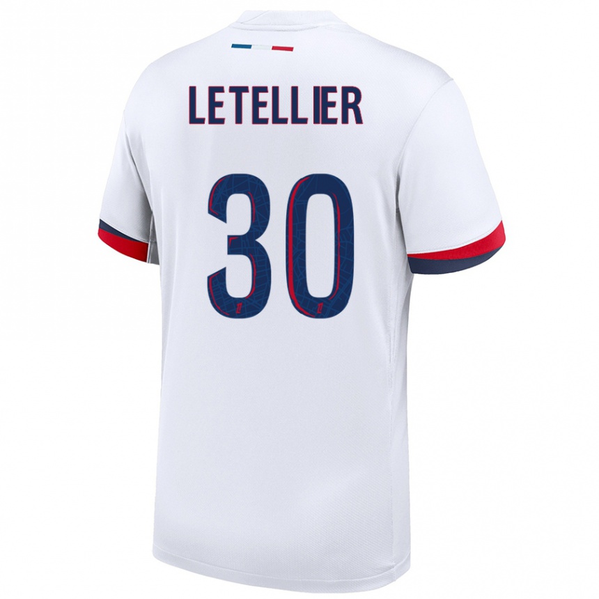 Gyermek Labdarúgás Alexandre Letellier #30 Fehér Kék Piros Idegenbeli Jersey 2024/25 Mez Póló Ing