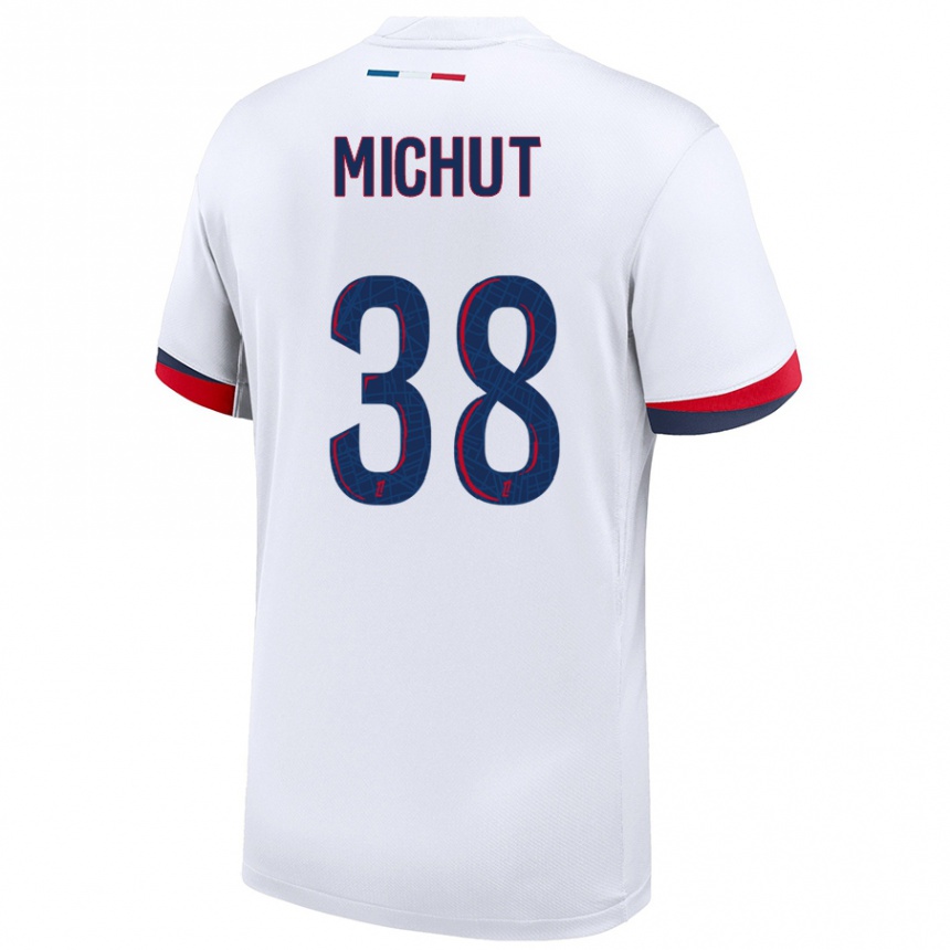 Gyermek Labdarúgás Edouard Michut #38 Fehér Kék Piros Idegenbeli Jersey 2024/25 Mez Póló Ing