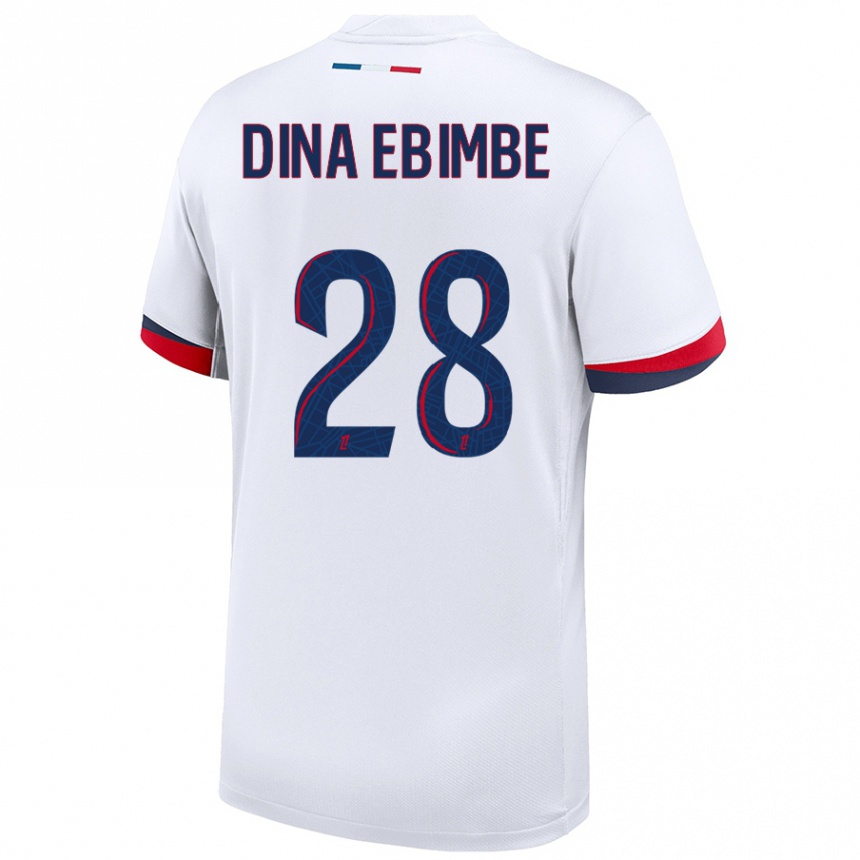 Gyermek Labdarúgás Eric Junior Dina Ebimbe #28 Fehér Kék Piros Idegenbeli Jersey 2024/25 Mez Póló Ing