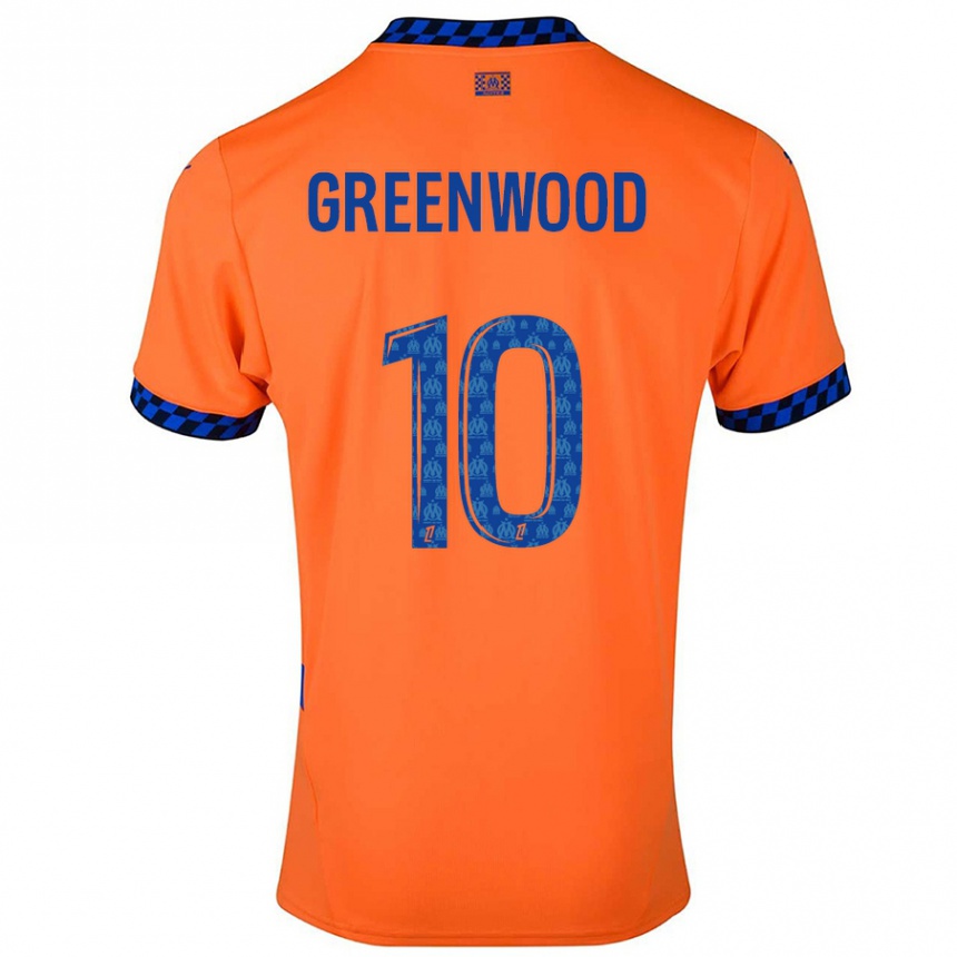 Gyermek Labdarúgás Mason Greenwood #10 Narancssárga Sötétkék Harmadik Számú Jersey 2024/25 Mez Póló Ing