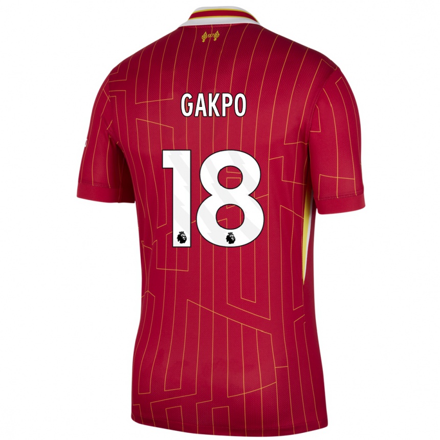 Férfi Labdarúgás Cody Gakpo #18 Piros Sárga Fehér Hazai Jersey 2024/25 Mez Póló Ing