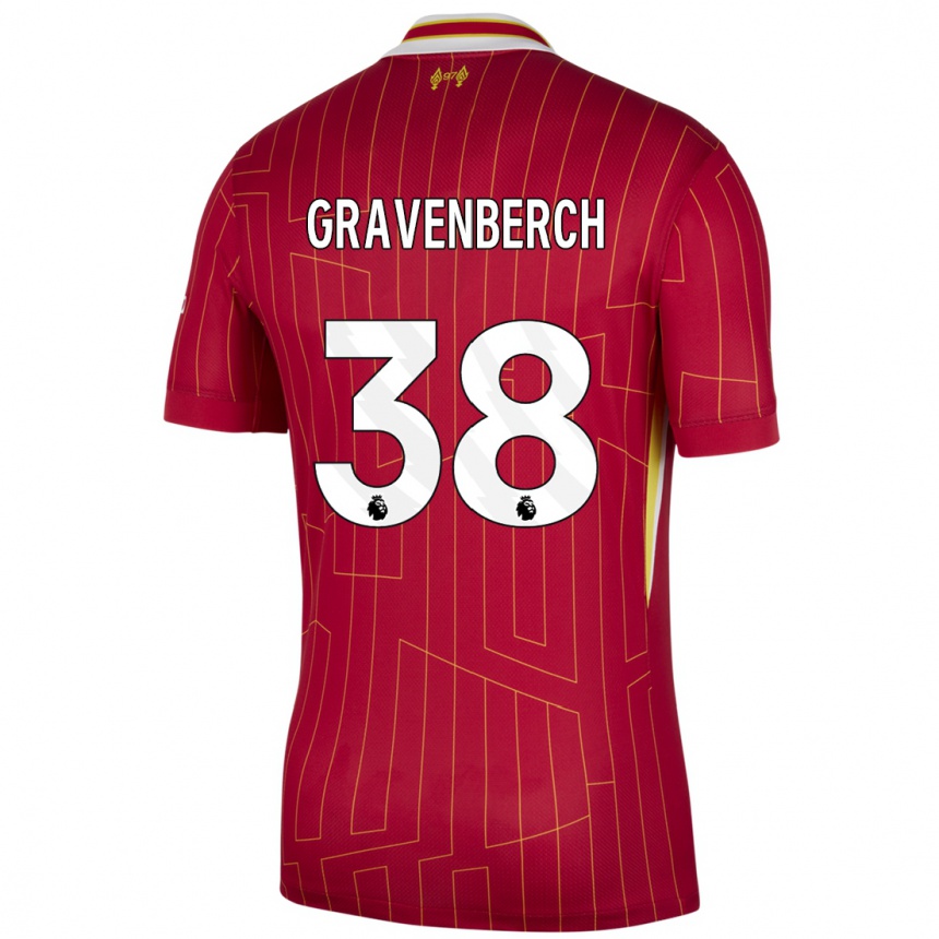 Férfi Labdarúgás Ryan Gravenberch #38 Piros Sárga Fehér Hazai Jersey 2024/25 Mez Póló Ing