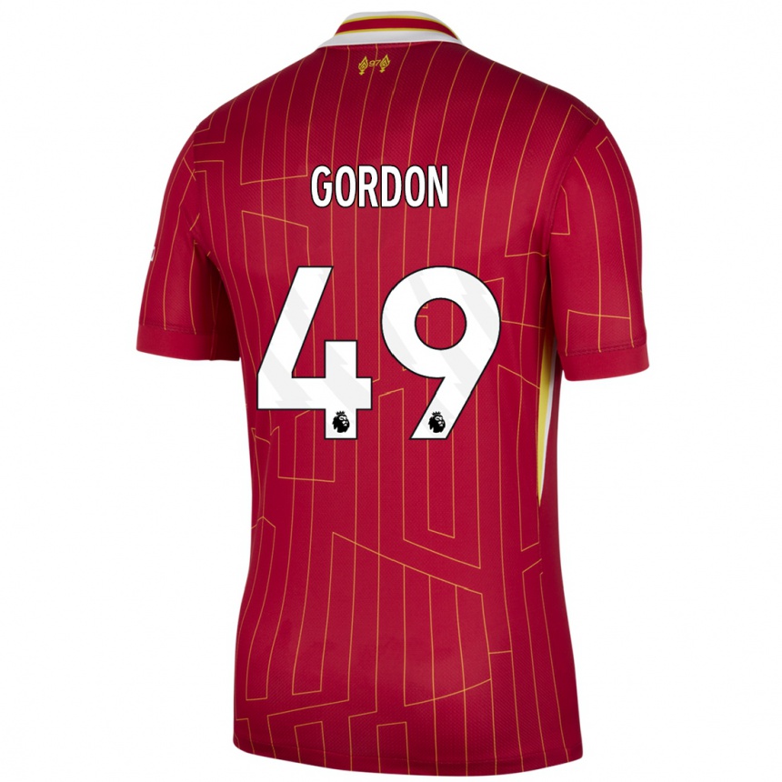 Férfi Labdarúgás Kaide Gordon #49 Piros Sárga Fehér Hazai Jersey 2024/25 Mez Póló Ing