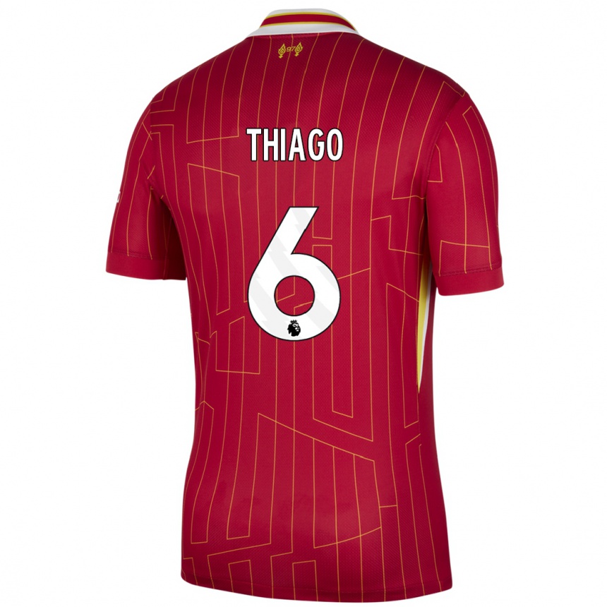 Férfi Labdarúgás Thiago #6 Piros Sárga Fehér Hazai Jersey 2024/25 Mez Póló Ing