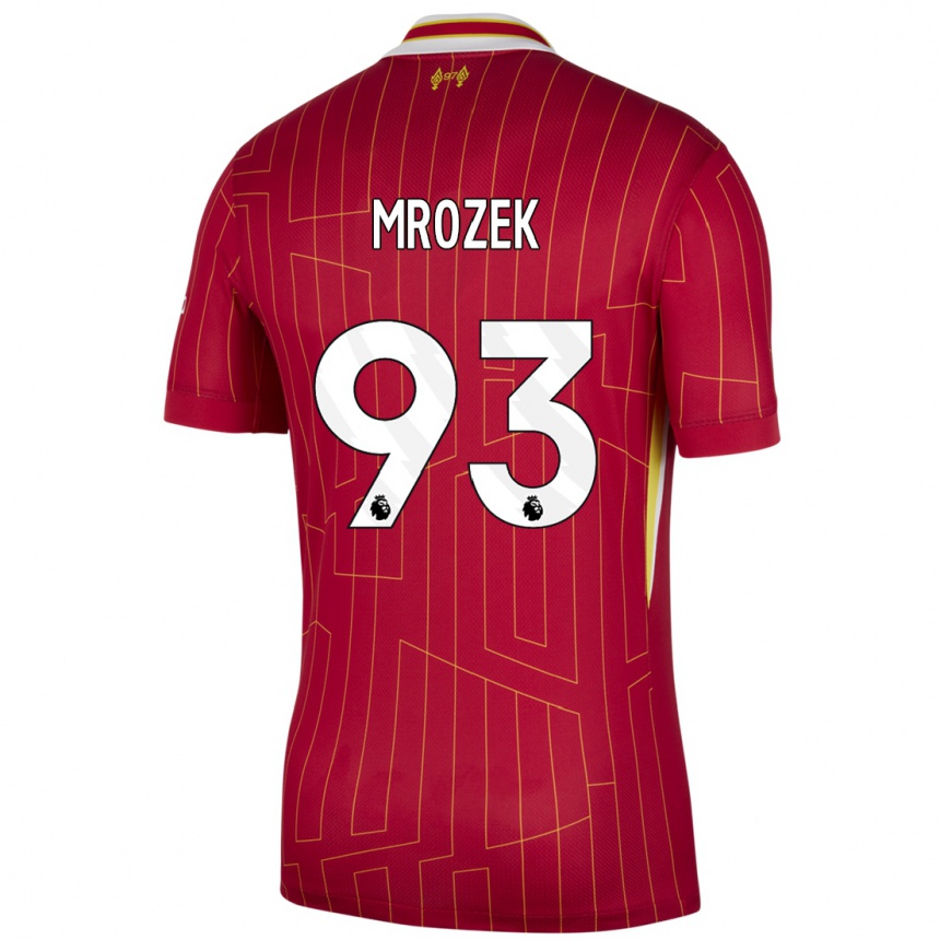 Férfi Labdarúgás Fabian Mrozek #93 Piros Sárga Fehér Hazai Jersey 2024/25 Mez Póló Ing