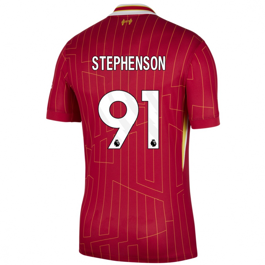 Férfi Labdarúgás Luca Stephenson #91 Piros Sárga Fehér Hazai Jersey 2024/25 Mez Póló Ing