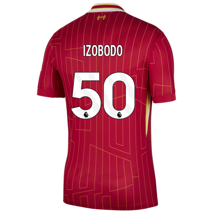 Férfi Labdarúgás Elijah Izobodo John #50 Piros Sárga Fehér Hazai Jersey 2024/25 Mez Póló Ing