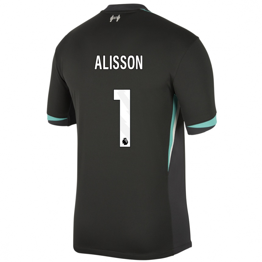 Férfi Labdarúgás Alisson #1 Fekete Antracit Fehér Idegenbeli Jersey 2024/25 Mez Póló Ing