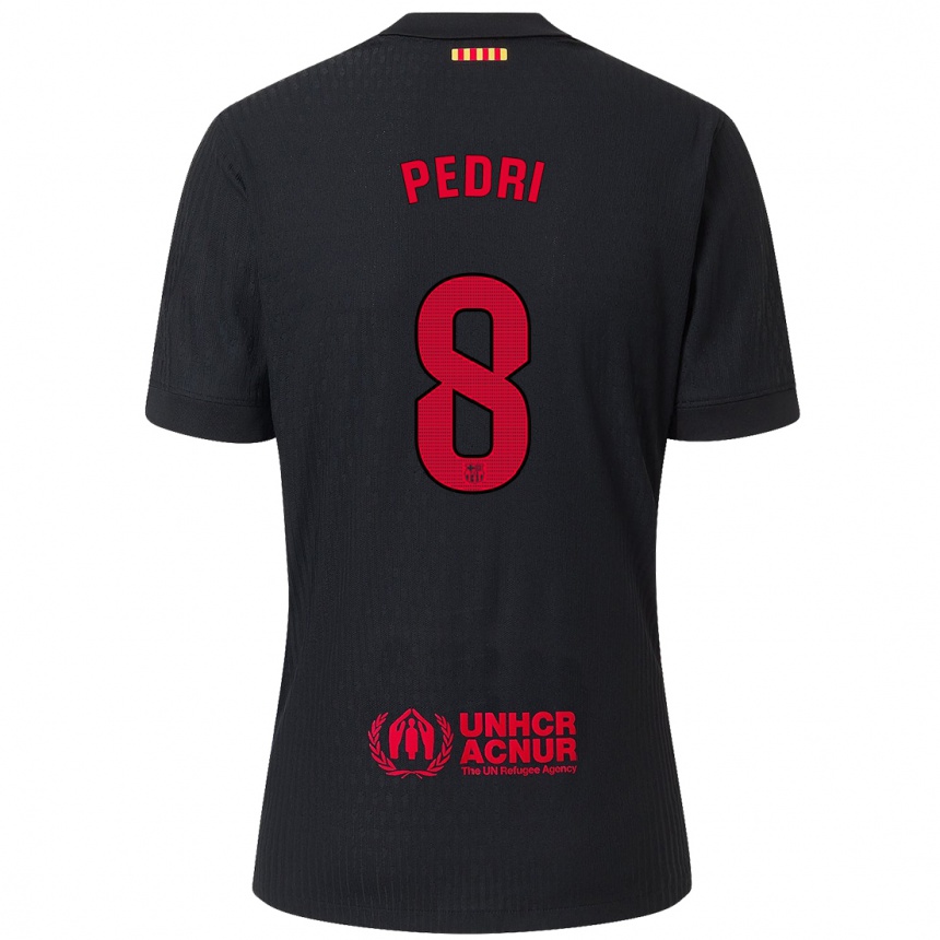 Férfi Labdarúgás Pedri #8 Fekete Piros Idegenbeli Jersey 2024/25 Mez Póló Ing