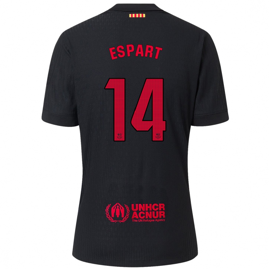 Férfi Labdarúgás Xavi Espart #14 Fekete Piros Idegenbeli Jersey 2024/25 Mez Póló Ing