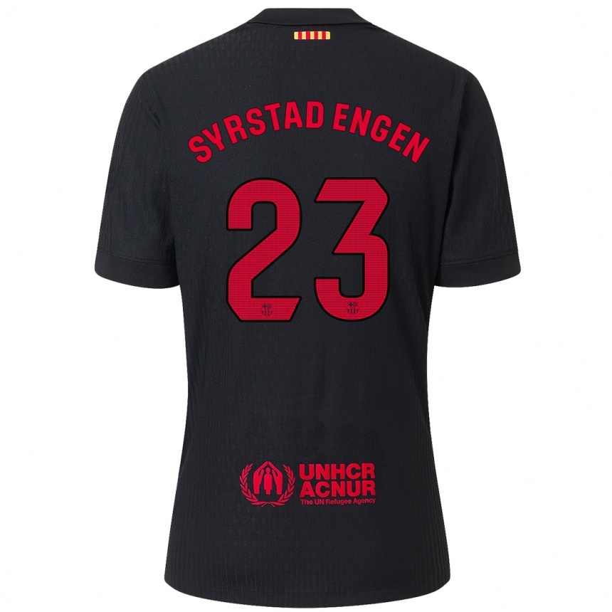 Férfi Labdarúgás Ingrid Syrstad Engen #23 Fekete Piros Idegenbeli Jersey 2024/25 Mez Póló Ing