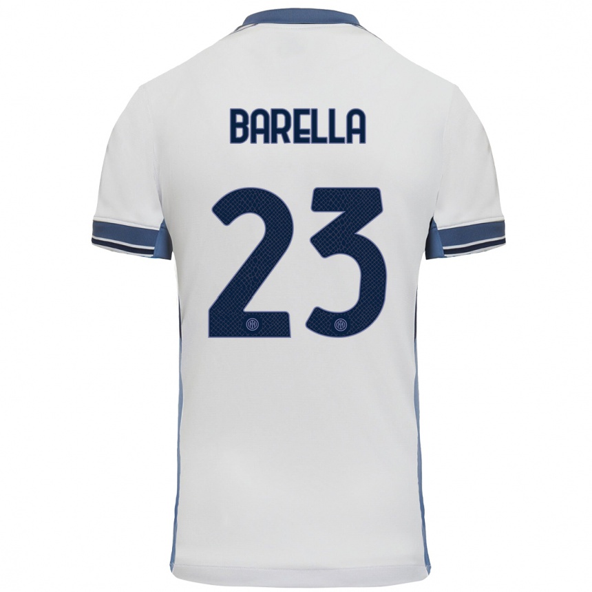 Férfi Labdarúgás Nicolo Barella #23 Fehér Szürke Idegenbeli Jersey 2024/25 Mez Póló Ing