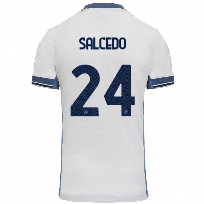 Férfi Labdarúgás Eddie Salcedo #24 Fehér Szürke Idegenbeli Jersey 2024/25 Mez Póló Ing