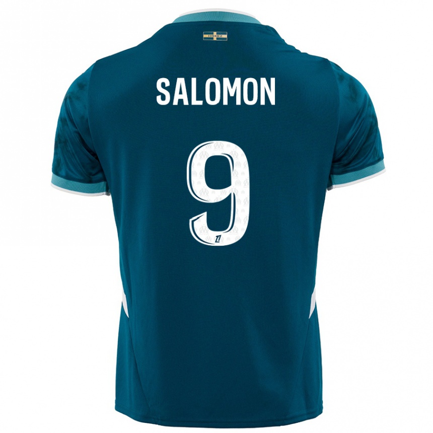 Férfi Labdarúgás Maeva Salomon #9 Türkizkék Idegenbeli Jersey 2024/25 Mez Póló Ing