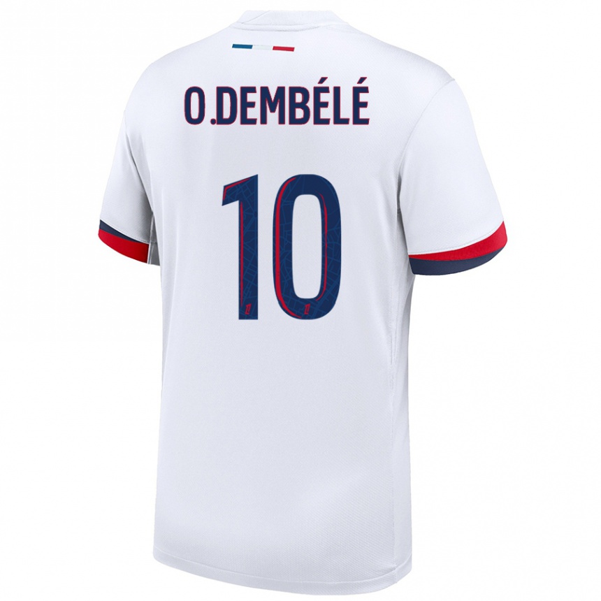 Férfi Labdarúgás Ousmane Dembele #10 Fehér Kék Piros Idegenbeli Jersey 2024/25 Mez Póló Ing