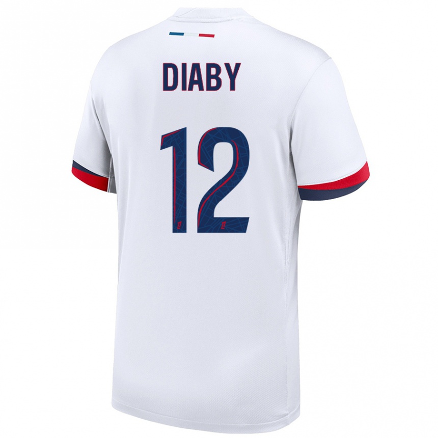 Férfi Labdarúgás Ibrahima Diaby #12 Fehér Kék Piros Idegenbeli Jersey 2024/25 Mez Póló Ing