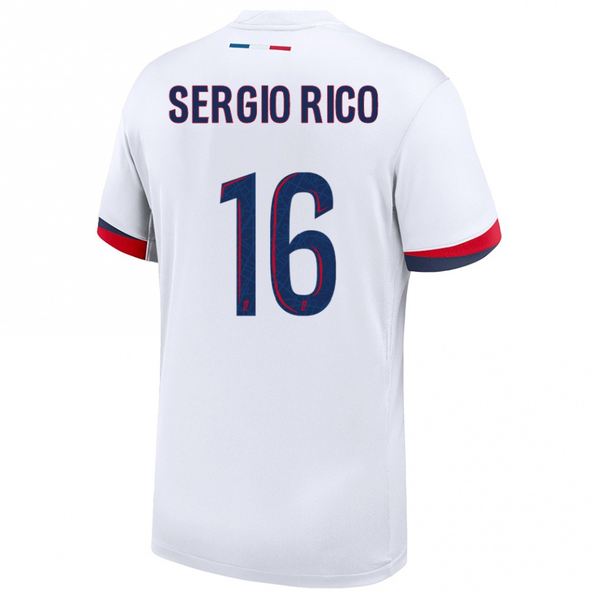 Férfi Labdarúgás Sergio Rico #16 Fehér Kék Piros Idegenbeli Jersey 2024/25 Mez Póló Ing