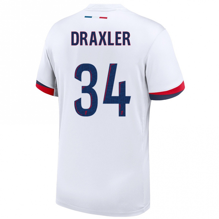 Férfi Labdarúgás Julian Draxler #34 Fehér Kék Piros Idegenbeli Jersey 2024/25 Mez Póló Ing