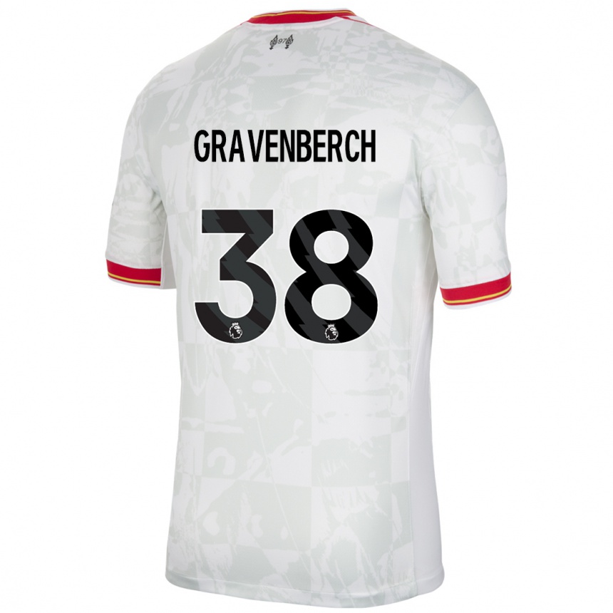 Férfi Labdarúgás Ryan Gravenberch #38 Fehér Piros Fekete Harmadik Számú Jersey 2024/25 Mez Póló Ing