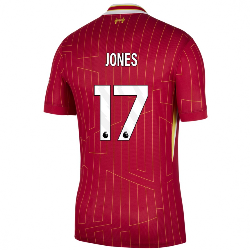 Női Labdarúgás Curtis Jones #17 Piros Sárga Fehér Hazai Jersey 2024/25 Mez Póló Ing