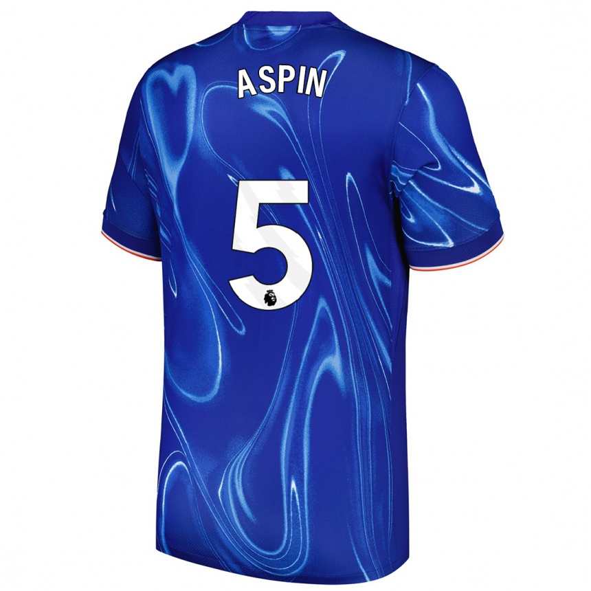 Női Labdarúgás Brooke Aspin #5 Kék Fehér Hazai Jersey 2024/25 Mez Póló Ing