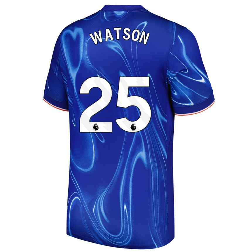 Női Labdarúgás Lucy Watson #25 Kék Fehér Hazai Jersey 2024/25 Mez Póló Ing