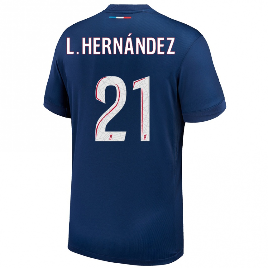 Női Labdarúgás Lucas Hernandez #21 Sötétkék Fehér Hazai Jersey 2024/25 Mez Póló Ing