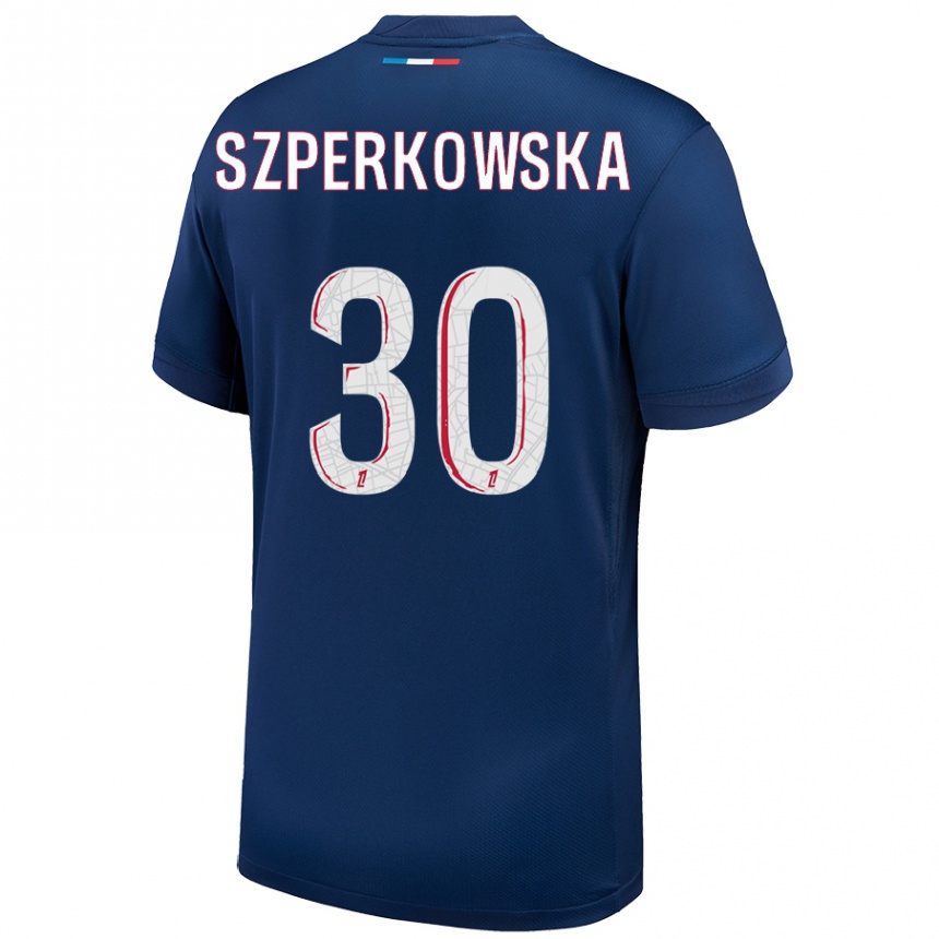 Női Labdarúgás Oliwia Szperkowska #30 Sötétkék Fehér Hazai Jersey 2024/25 Mez Póló Ing