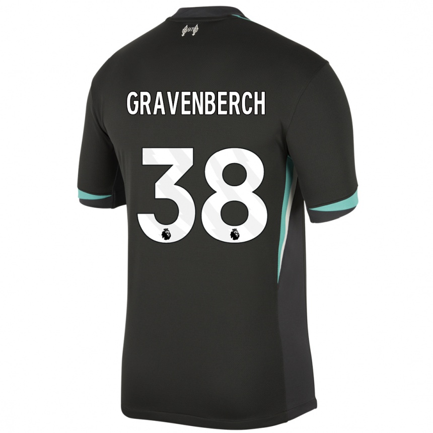 Női Labdarúgás Ryan Gravenberch #38 Fekete Antracit Fehér Idegenbeli Jersey 2024/25 Mez Póló Ing