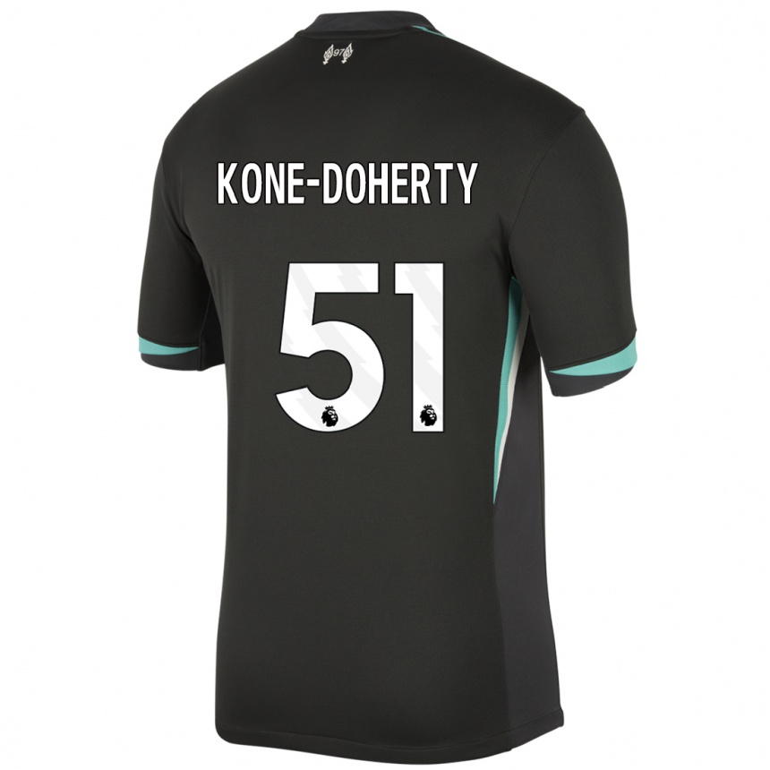 Női Labdarúgás Trent Kone-Doherty #51 Fekete Antracit Fehér Idegenbeli Jersey 2024/25 Mez Póló Ing