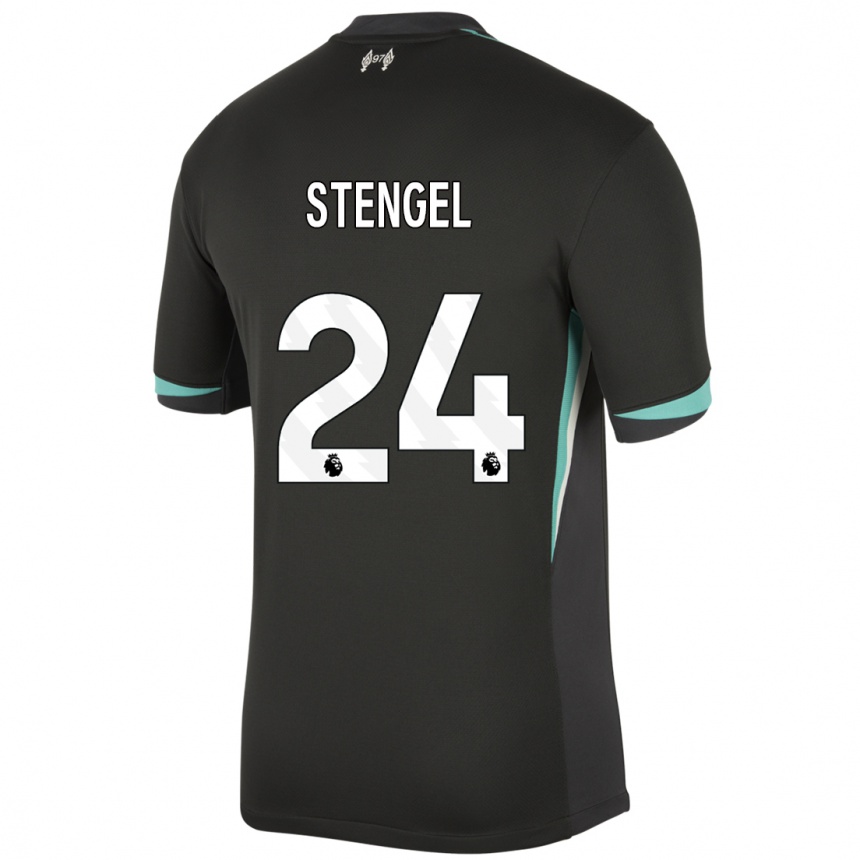 Női Labdarúgás Katie Stengel #24 Fekete Antracit Fehér Idegenbeli Jersey 2024/25 Mez Póló Ing