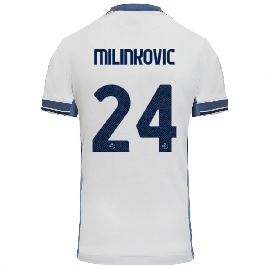 Női Labdarúgás Marija Milinković #24 Fehér Szürke Idegenbeli Jersey 2024/25 Mez Póló Ing