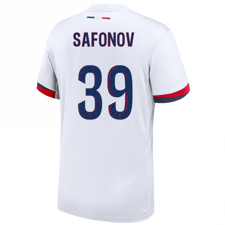 Női Labdarúgás Matvey Safonov #39 Fehér Kék Piros Idegenbeli Jersey 2024/25 Mez Póló Ing